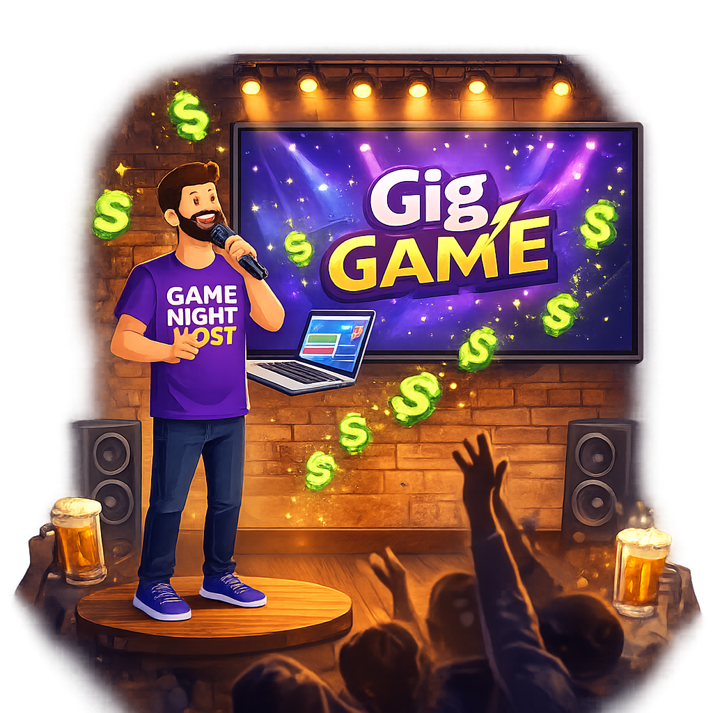 Freelance game host running a live trivia or bingo event