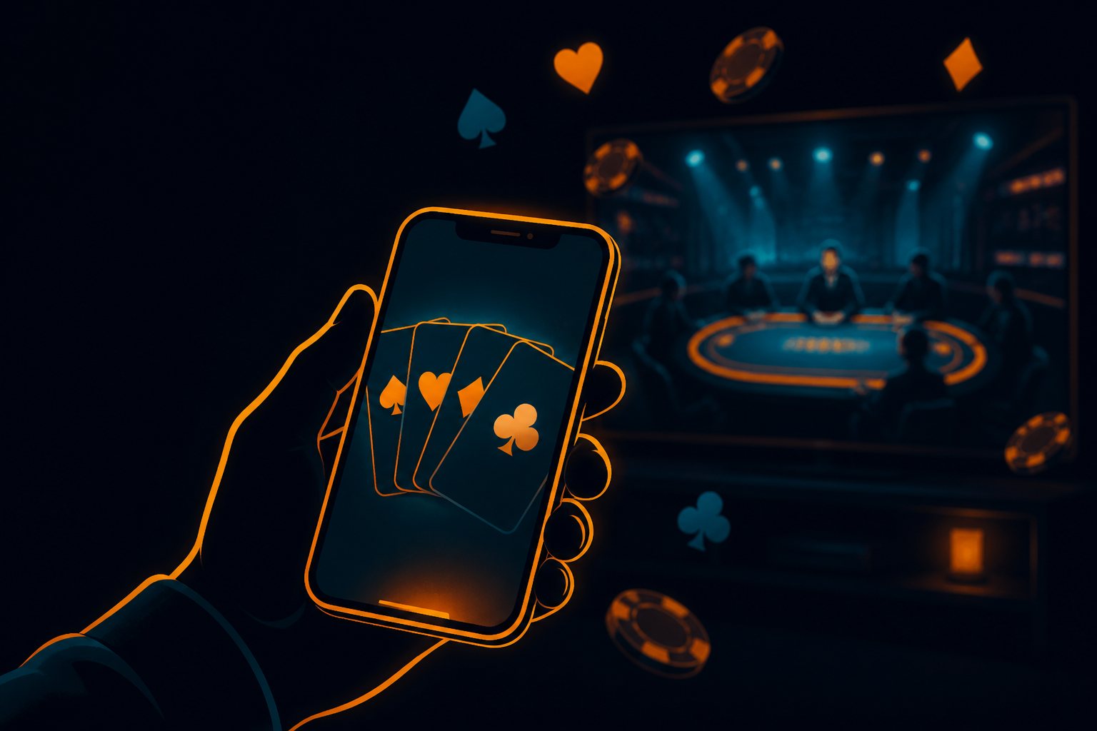 A Card Riot tournament table on a big screen with players on their phones